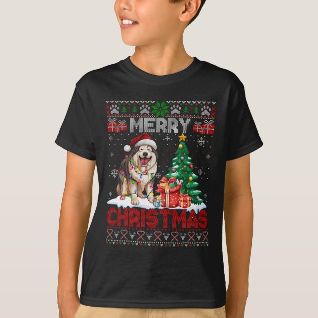 Camiseta Feliz Natal - Malamute Dog Lover Ugly Xm (Frente)
