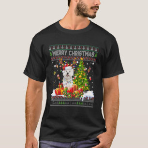 Camiseta Feliz Natal Maltês Papais noeis Xmas Tree Lights U