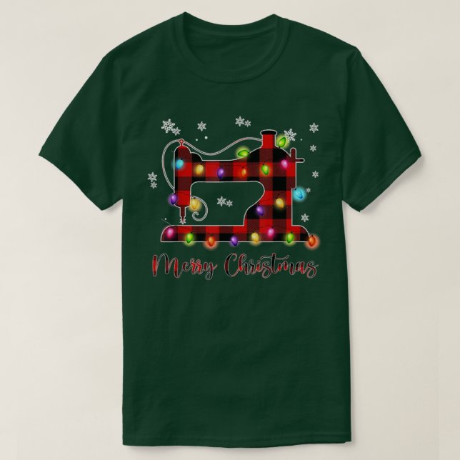 Camiseta Feliz Natal Máquinas de Costurar Xmas Vermelho de  (Frente do Design)
