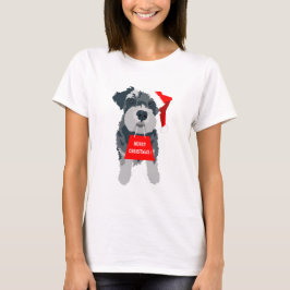Camiseta Feliz Natal Mini Schnauzer Cachorro Santa Hat