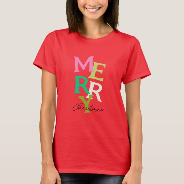 Camiseta Feliz Natal Moderno Brilhante Feriado (Frente)