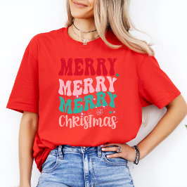 Camiseta Feliz Natal Moderno Mulheres Modernas Xmas Vermelh