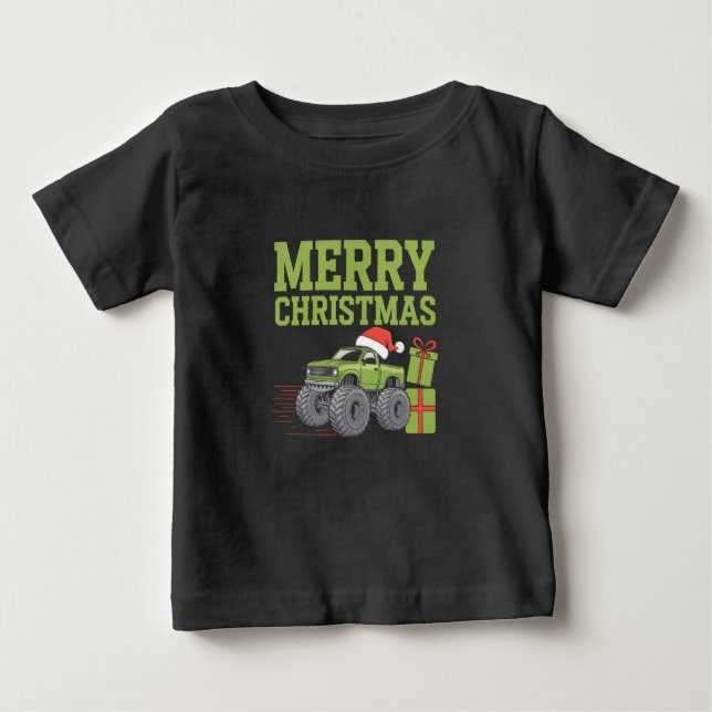 Camiseta Feliz Natal Monstro Truck Toddler Boys Xmas (Frente)
