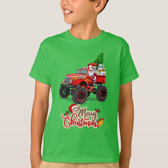 Camiseta Feliz Natal Monstro Truck Toddler Boys Xmas (Frente)