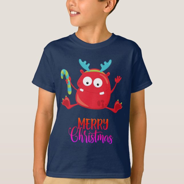 Camiseta Feliz Natal | Monstro Vermelho Engraçado (Frente)