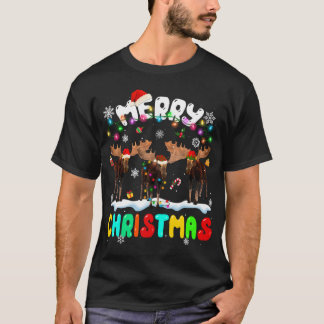 Camiseta Feliz Natal Moose Lover Santa Hat Luzes de Natal