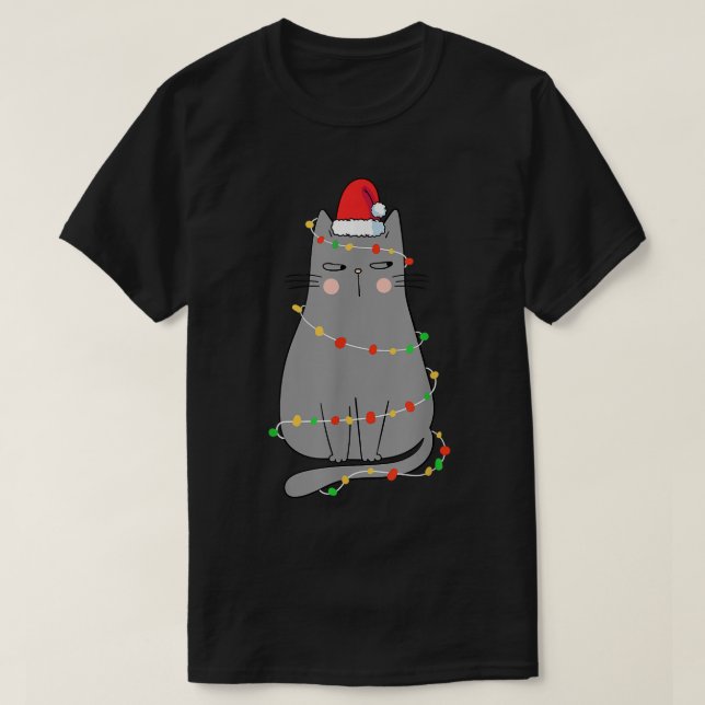 Camiseta Feliz Natal Mulher Natal Natal Gato Papai Noel (Frente do Design)