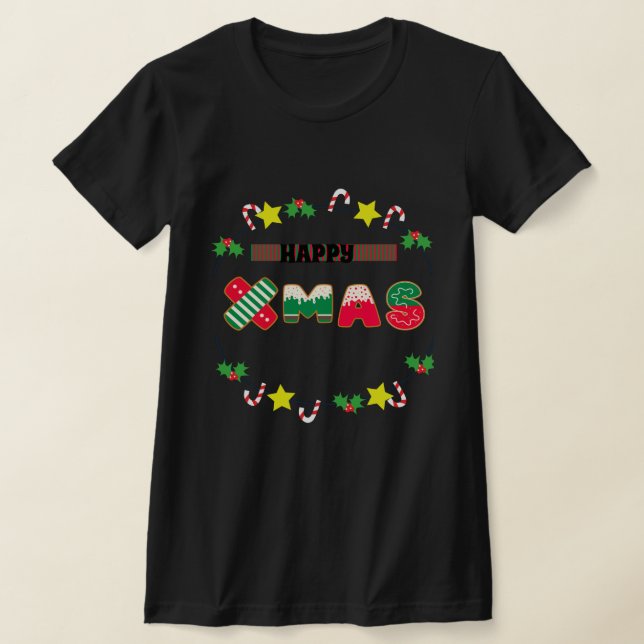 Camiseta Feliz Natal Mulheres Negra (Postura )
