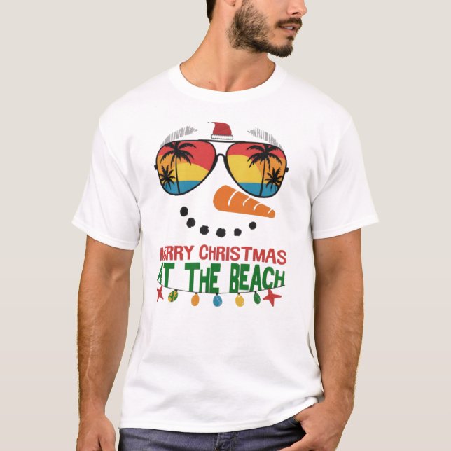 Camiseta Feliz Natal Na Praia Tropical Havaí (Frente)