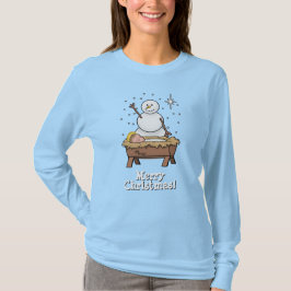 Camiseta Feliz Natal Natividade Bebê Jesus Snowman