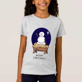 Camiseta Feliz Natal Natividade Bebê Jesus Snowman