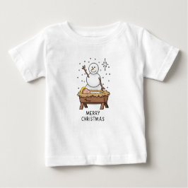 Camiseta Feliz Natal Natividade Bebê Jesus Snowman