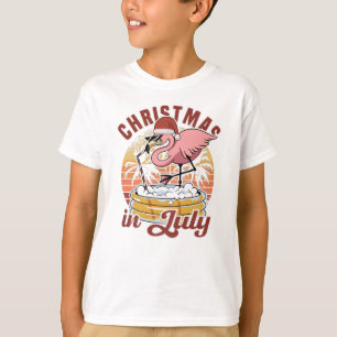 Camiseta Feliz Natal No Verão De Flamingo De Julho