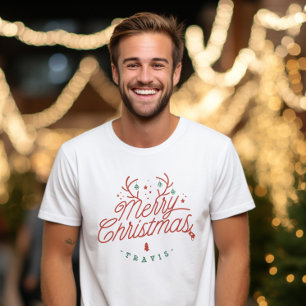 Camiseta Feliz Natal Nome da Família Reindeer Holiday