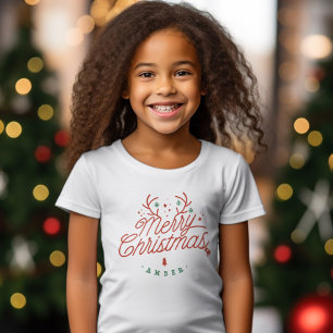 Camiseta Feliz Natal Nome da Família Reindeer Holiday
