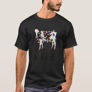 Camiseta Feliz Natal Novilhas Moo Luzes da Vaca Santa Pijam