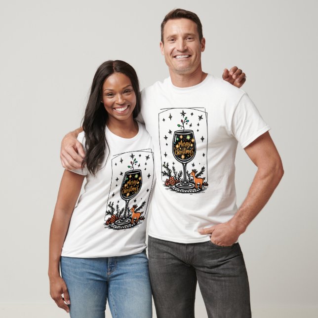 Camiseta Feliz Natal num Vidro de Vinho (Unissex)