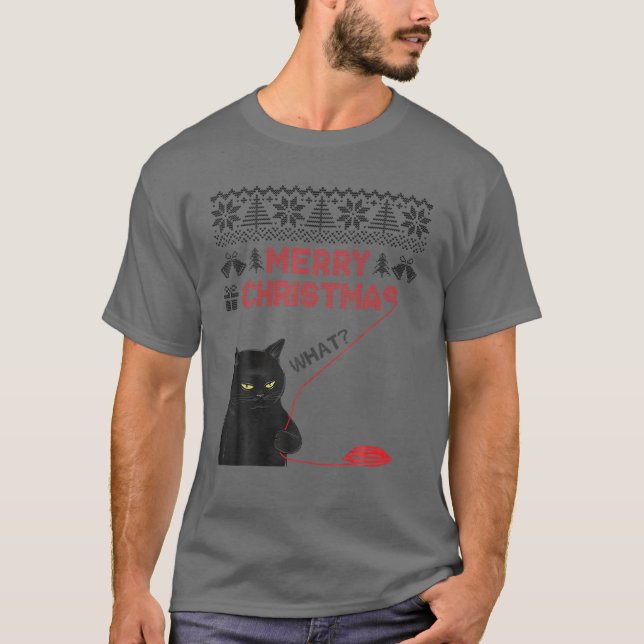 Camiseta Feliz Natal, o quê? Gato Negro Roubou Natal Ug (Frente)