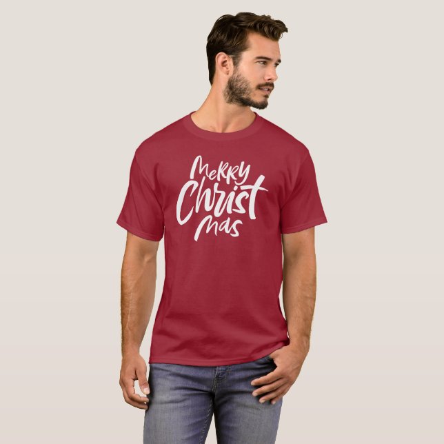 Camiseta Feliz Natal - Ordenando Moderno Vermelho Religioso (Frente Completa)