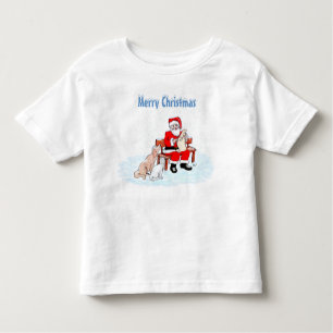 Camiseta Feliz Natal - Papai Noel com Gato e Cachorro