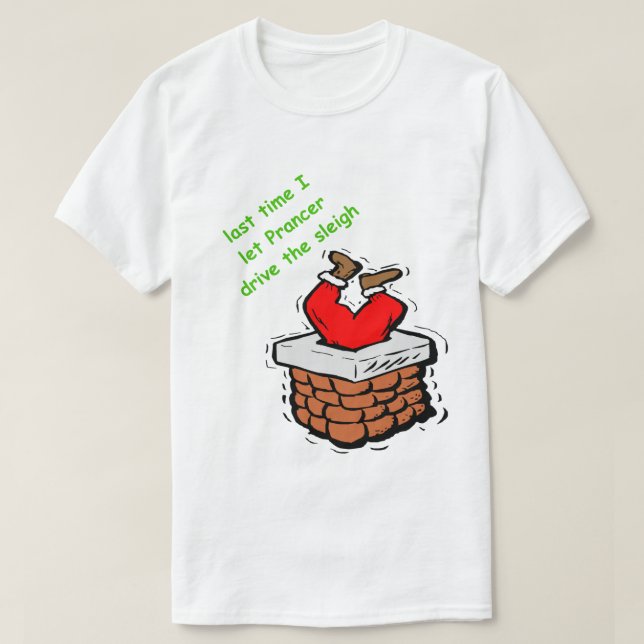 Camiseta Feliz Natal Papai Noel Enfiado de cabeça para baix (Frente do Design)