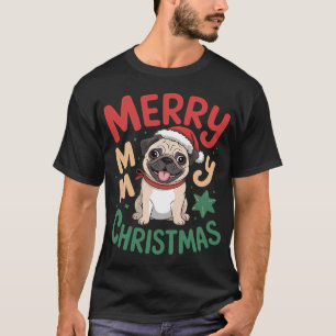 Camiseta Feliz Natal Papai Noel Pug Feliz Chapéu de Papai N