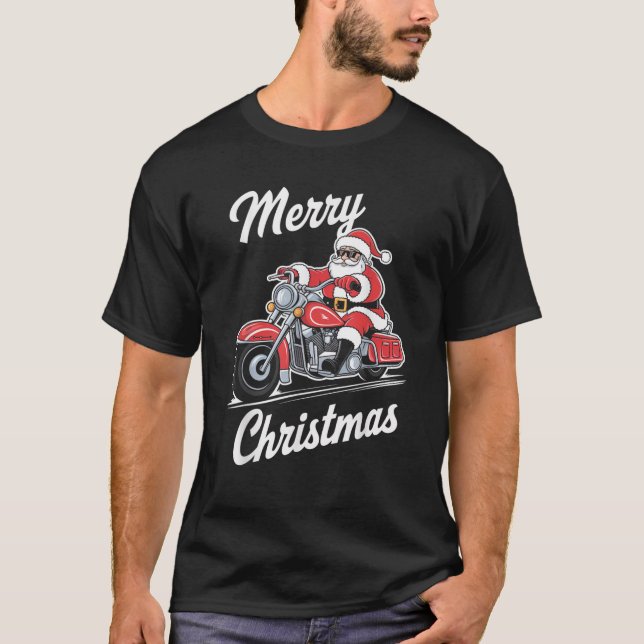 Camiseta Feliz Natal Papais noeis Andando Motocicleta Amar (Frente)