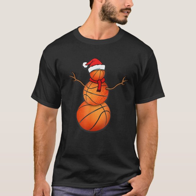 Camiseta Feliz Natal Papais noeis de basquete Snowman T S (Frente)