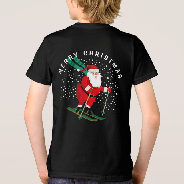 Camiseta Feliz Natal - Papais noeis de esqui personalizados (Verso)