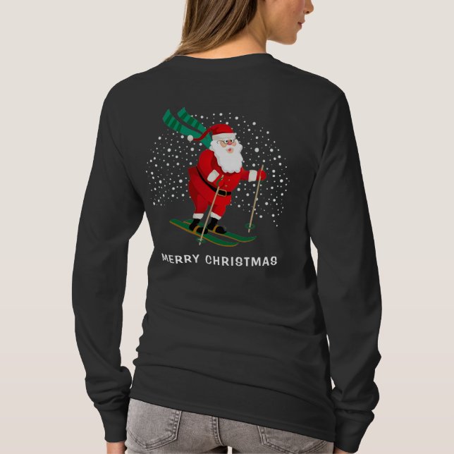 Camiseta Feliz Natal - Papais noeis de esqui personalizados (Verso)