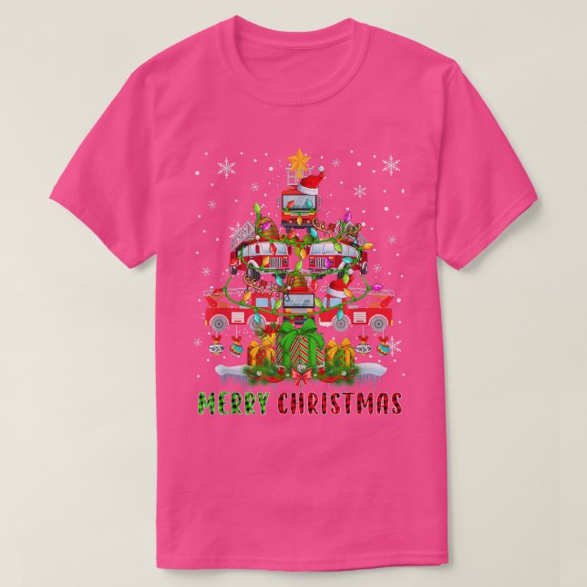 Camiseta Feliz Natal Papais noeis de Fogo Caminhões de Nata (Frente do Design)