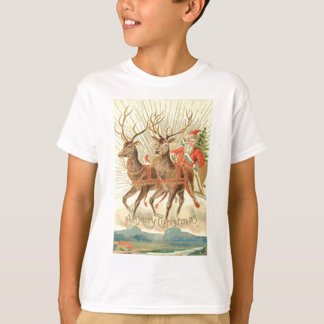 Camiseta Feliz Natal (Papais noeis e sua Reindeer) (Frente)