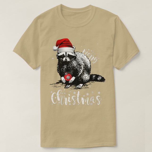 Camiseta Feliz Natal Papais noeis Raccoon Xmas Lights (Frente do Design)