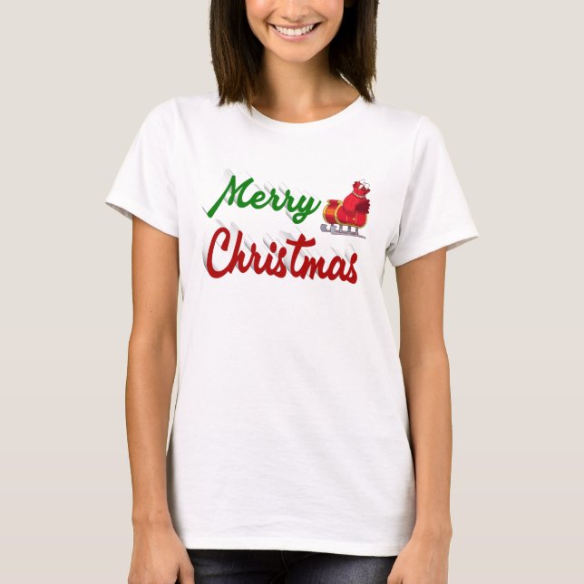 Camiseta Feliz Natal Papais noeis Sleigh red green script (Frente)