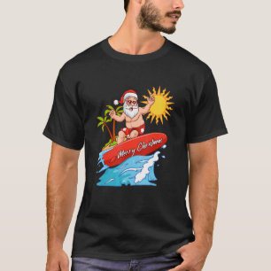 Camiseta Feliz Natal Papais noeis Surfando Férias de Verão