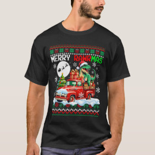 Camiseta Feliz Natal Papais noeis T-rex no Caminhão Ckup