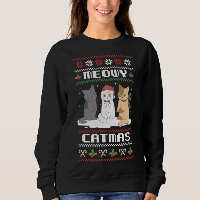 Camiseta Feliz Natal para Cat Lover Cat Pajama xmas Meow (Frente)