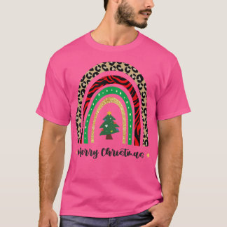 Camiseta Feliz Natal para Mulheres Xmas Leopard Tree137