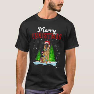 Camiseta Feliz Natal Pastor Alemão Luzes de árvore Cachorro