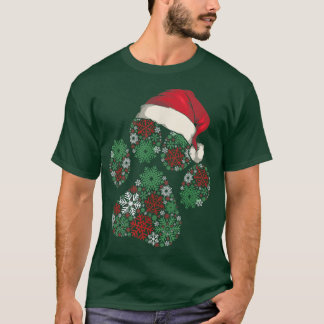 Camiseta Feliz Natal Patas de Cachorro Luzes Santa Hat Floc