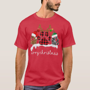 Camiseta Feliz Natal Patas de Cão Luzes de Buffalo Xadrez e