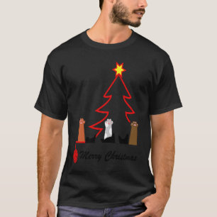 Camiseta FELIZ NATAL Patas de Gato Lã Vermelha do Natal T