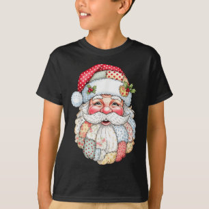 Camiseta Feliz Natal Patchwork Rosto do Papai Noel X-mas H
