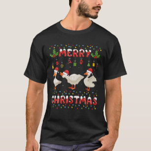 Camiseta Feliz Natal Pato Santa Hat Luz Natal Engraçado