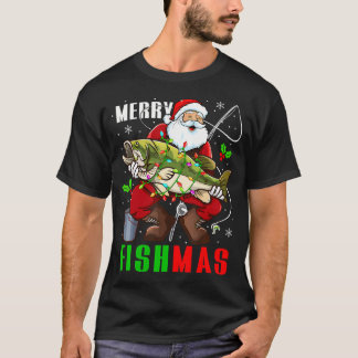 Camiseta Feliz Natal Peixe Divertido Papai Noel Segurando P