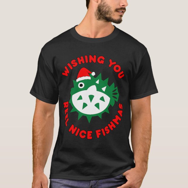 Camiseta Feliz Natal peixes Papai Noel (Frente)