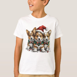 Camiseta Feliz Natal Pembroke Welsh Corgi Puppies