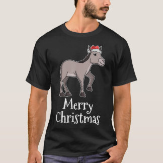 Camiseta Feliz Natal Pijamas Donkey Santas Hat Gift Don