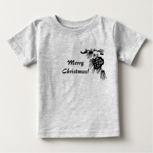 Camiseta Feliz Natal Pine Cone Black and White Shirt