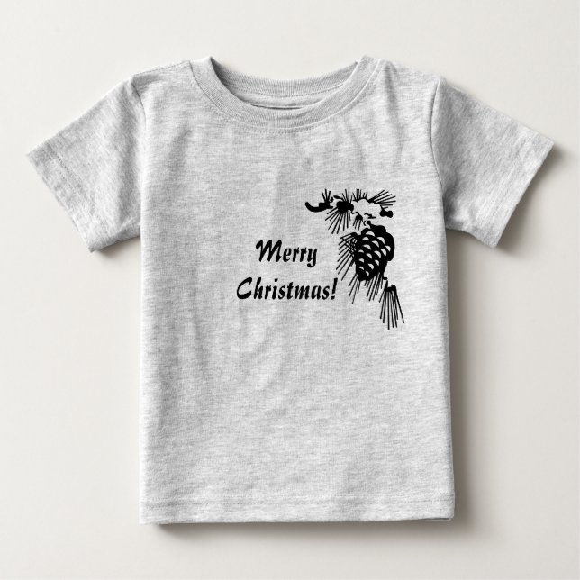 Camiseta Feliz Natal Pine Cone Black and White Shirt (Frente)